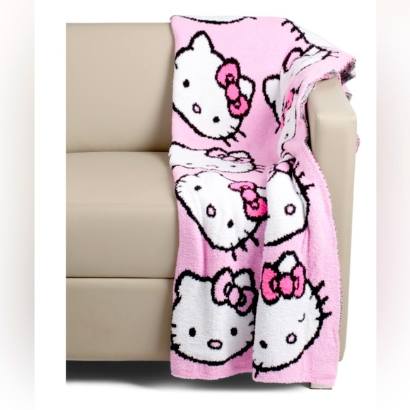 HELLO KITTY Large Pink & White Pretty Faces Knit Throw Made By Sanrio. NWTS - Picture 1 of 5